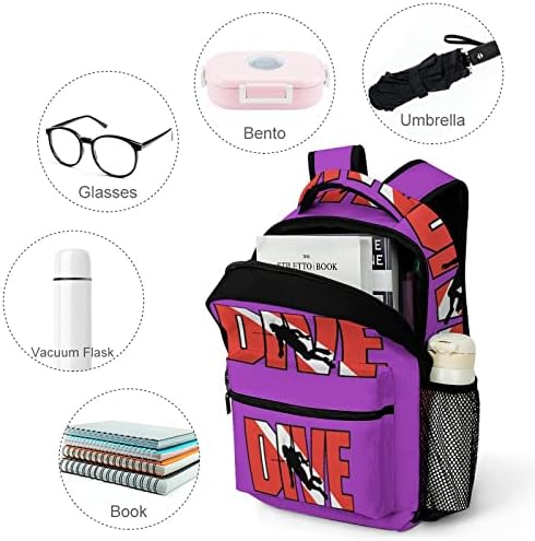 Scuba Dive Backpack Bookbag fofo engraçado gráfico impresso para livros de estudo viagens