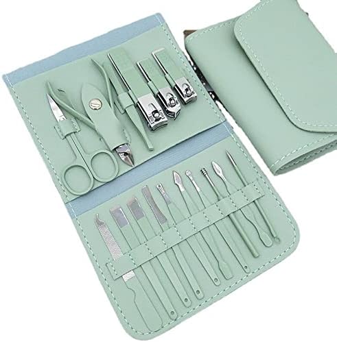 Soumix Manicure Conjunto de unhas Clippers Ferramentas domésticas 12/16pcs Green Aço inoxidável aço colher Kit de tesouras para Manicure