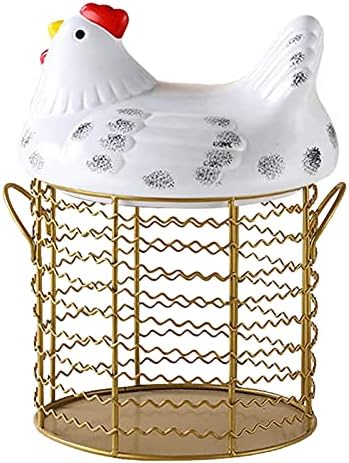 Ovos de design colorido cesta de cesta cerâmica em forma de frango redonda cesta de arame inferior maçaneta de arame de metal ovos de armazenamento com cesta de frango de fazenda de cerâmica Recipientes de vidro pequenos vidro