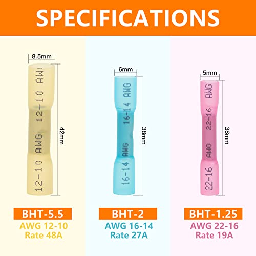 Nodteck 500pcs conectores de fio de encolhimento de calor azul 16-14 AWG Splice rápido Conectores de electo à prova d'água Conectores isolados sem soldados Conectores com cobre vermelho em estanho para barco estéreo marinho automotivo