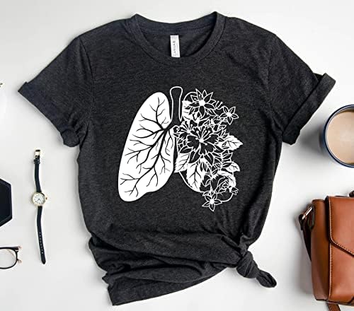 Camisa de pulmões anatômicos florais, camisa de presente de vestuário para terapeuta respiratória