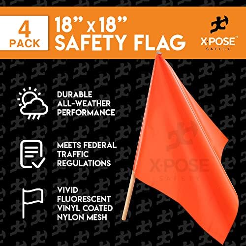 Bandeiras de segurança laranja - Bandeira de aviso laranja de 18 x 18 com 24 de pessoal de madeira - pacote de 4 - bandeira de segurança quadrada - sinais e bandeiras de tamanho grande - bandeiras de carga larga - bandeiras de cautela para telhado - bandeira de carga de grandes dimensões - bandei