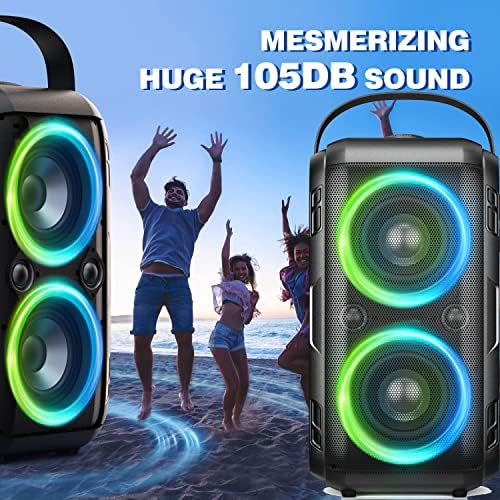 Greyka 2pcs/set altos alto -falantes Bluetooth com subwoofer, alto -falantes portáteis de 80w Party Outdoor Bluetooth Wireless Bass, som de 105db, luzes coloridas mistas