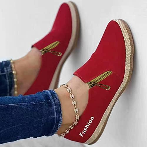 Sapatos planos femininos sapatos femininos femininos moda moda cor sólida redonda redonda de dedão rasa zíper lateral