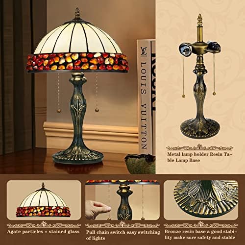 Lâmpada de vidro manchada com lâmpada de lâmpada de Nizrsky com pedra âmbar, 12x12x19 polegadas Tiffany Style Table Lamp para sala