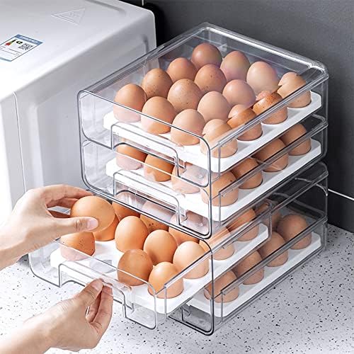 Você é como uma gaveta de organizador de geladeira empilhável de 2 pack para caixa de armazenamento de alimentos transparentes com racks de ovos e drenos removíveis, retire o economizador do freezer para gabinete