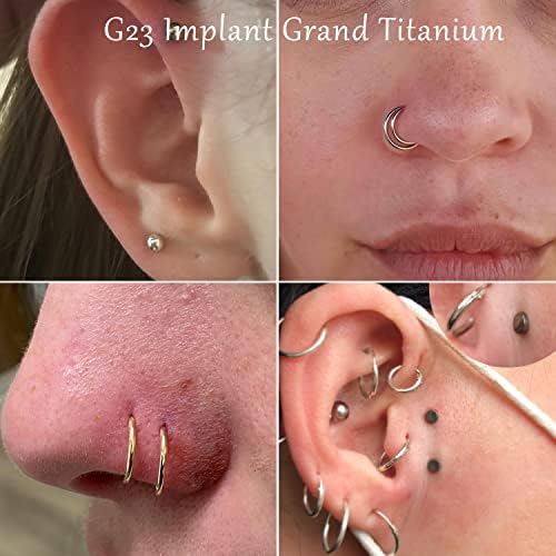 Vojo 4 pares G23 Brincos de argola de cartilagem de titânio para mulheres 20g 6/8/10/212mm jóias de piercing para helix tragus lábio