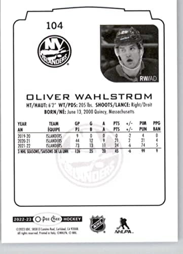2022-23 O-PEE-Chee 104 Oliver Wahlstrom New York Islanders NHL Hockey Trading Card