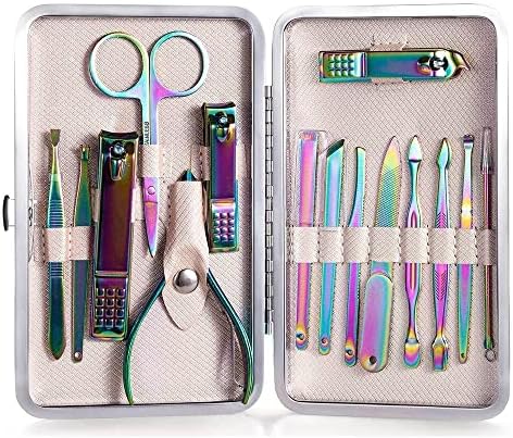 Hazels 7-15 peças Manicure Conjunto de unhas Clippers Pedicure Aço inoxidável Rainbow Cutter unhas Scissor Kit de unhas domésticas