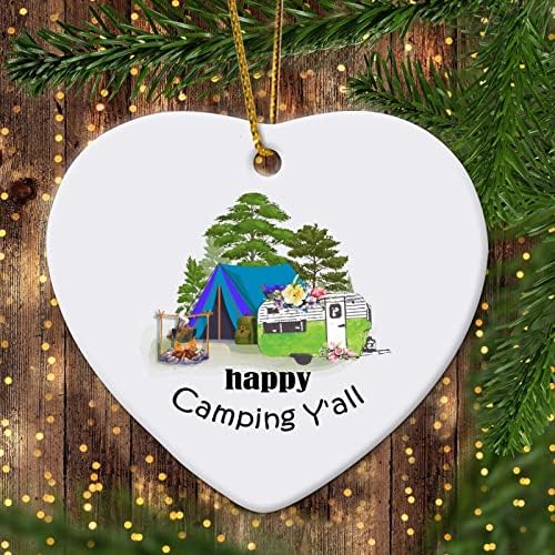 Campo de fazenda de 3 polegadas Campo de Natal Camping acampando feliz acampamento Y'AllHeart Christmas Ornamentos para crianças meninos