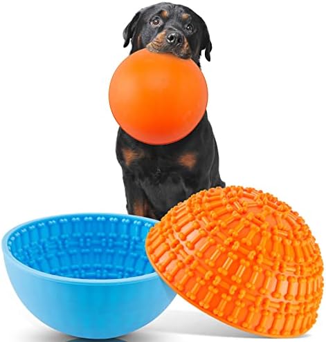 2 PCS Silicone Dog Lick Bowl Pet Interactive Dog Slow Feeder Bowls para saúde oral, impedindo a sufocação de alívio da ansiedade balançar ou ficar com Put （Azul, laranja, osso）