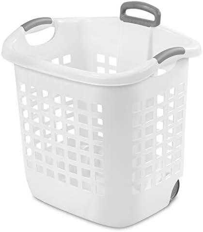 Esterilita 12248004 cesta de lavanderia, 62 L, branca, pacote de 4 e 12228003 cesto ultra-rodas, tampa branca e base com alça de plástico e rodas, 3-pacote