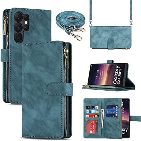 Jaorty Samsung Galaxy S23 Caixa de carteira Ultra 5G, [slots de 9 cardes] Removível Colar de colar de corda de corça de