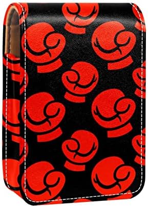 Luvas de boxe vermelha preta de um soco de batom de viagem, mini bolsa cosmética de couro macio com espelho, saco