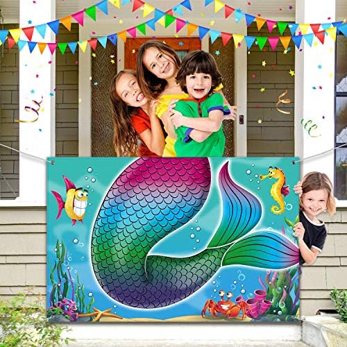 Foto de cauda de sereia divertida sob o mar Sereia Tail Photo Door Banner Mermaid Birthday Party Photo Cenário para adolescentes
