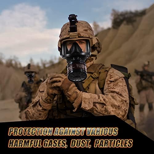 Hanuu Gas Masks sobrevivência nuclear e química, máscara de gás Respirador tático militar, máscara de respirador de rosto completo com filtro de carbono ativado de 40 mm para poeira, vapores, produtos químicos