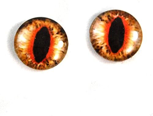 16 mm de gato laranja de vidro ou conto de fadas Olhos de dragão Cabocões para esculturas de taxidermia de boneca de arte de fantasia ou jóias fazendo artesanato conjunto de 2