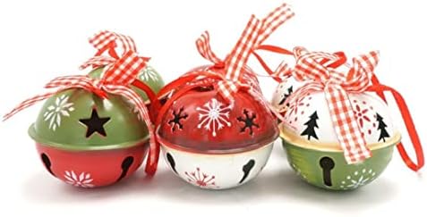 Decorações de árvores de Natal e ornamentos de ano novo, decoração de Natal para casa 6pcs Verde Green White Iron Jingle Bell Ribbon