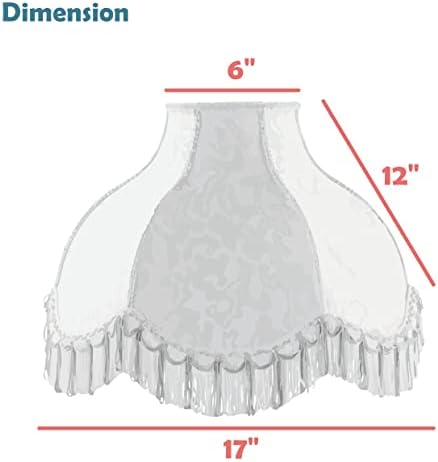Aspen Creative 30624, cúpula de vieira à mão Tradicional Spranha Fringe Lamp Shade/Butter Cream Jacquard Fabric, 6 top x 17 inferior