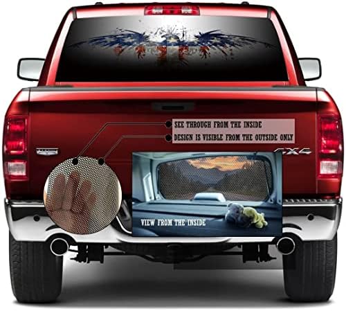 Decalques de caminhões de bandeira americana - decalques da janela traseira da águia para caminhões - Decalques automotivos gráficos da janela traseira - patriótico Veja através do adesivo Vinil para decoração de picapes SUV de carro, 66 x20
