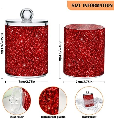 Alaza 2 Pack QTIP Dispensador Red Glitter Glitter Banheiro Latas para bolas de algodão/swabs/almofadas/fio dental, frascos