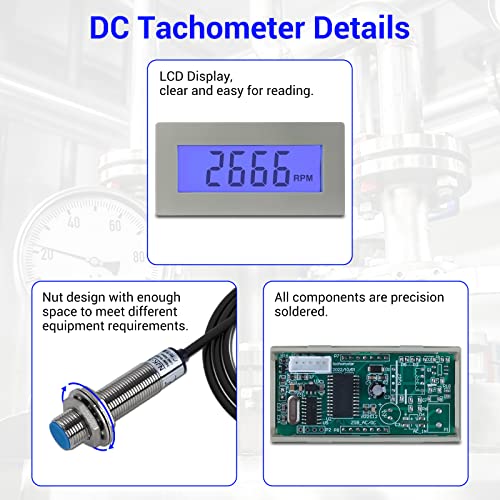 Tacômetro LCD, Tacomômetro Digital Tacômetro Digital RPM DC 12V Tacômetro de motor 24V com sensor de troca de proximidade do salão NPN para torno, correias transportadoras, máquinas de inspeção de qualidade