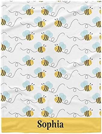 Cobertores de bebê de abelha de abelha fofos personalizados com nomes de lã suave para meninas recém -nascidas, cobertor de berçário personalizado para aniversário 30x40 polegadas