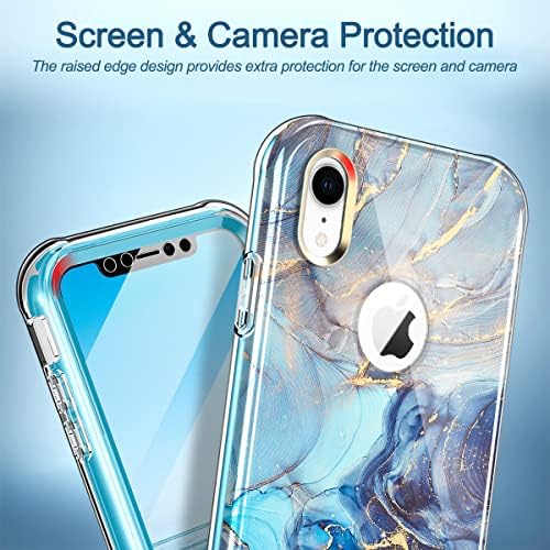 Hocase para iPhone XR Case, TPU macio à prova de choque+plástico rígido e robusto capa de proteção de corpo inteiro elegante para iPhone XR 2018 - mármore azul