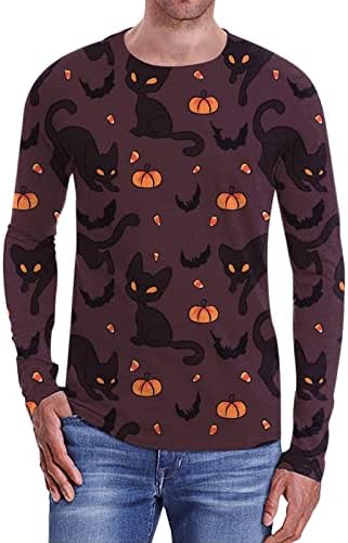Gdjgta mass moda casual halloween pescoço 3d impressão digital de manga longa camiseta camisa esporte camisa