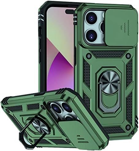 Caso para iPhone 14 Pro Stand Case com capa de câmera deslizante e kickstand, Kaiboo Grade Military Drop Phone Protection Case com suporte de montagem de carro magnético para iPhone 14 Pro 6.1