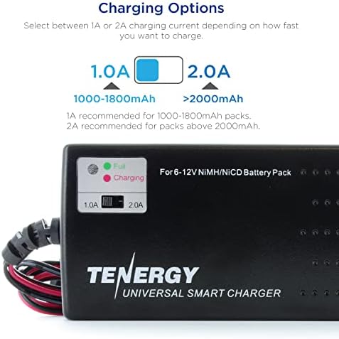 TENERGY Universal RC Battery Charger para NIMH/NICD 6V-12V Pacas de baterias, carregador 2A para carro RC, baterias AirSoft, compatíveis com tamanho padrão Tamiya/Mini Tamiya/Alligator Clips Connectores 01025