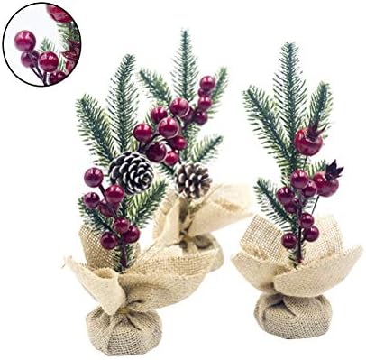 AMOSFUN 3PCS Decorações de Natal Red Pines Decorações de mesa Mini árvore de Natal artificial para escritório em casa
