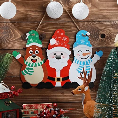 Yalikop de Natal Papai Noel Papaiado pendurado sinal de madeira de madeira porta de madeira para grinaldas com corda Plaques de boneco