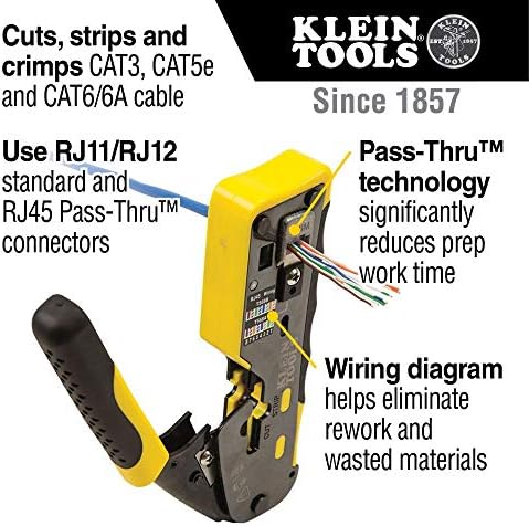 Klein Tools VDV226-110 Crimper de cabo modular de catulares/cortador de arame/cortador de arame, para RJ11/rj12 padrão & vdv826-729