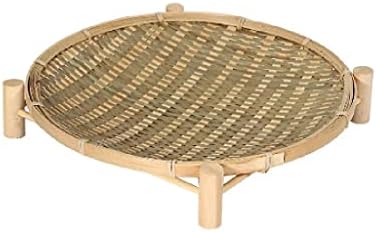 CHYSP Caixa de pão de cesta de bambu de bambu chysp, formato redondo de decoração de cozinha com suporte