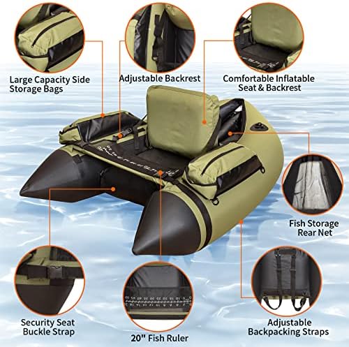 XPROUTDoor Tubo de flutuação de pesca inflável com tiras de mochila ajustáveis, bolsos de armazenamento, régua de peixe,