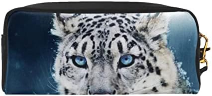 DCARSETCV Blue Snow Snow Leopard Bag Bag Saco de cosméticos para mulheres PU CALEIRA SACOS DE MAGAÇÃO DE VIAGENS Organizador