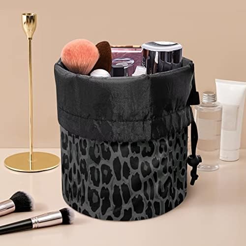 Drydeepin Black Leopard Cheetah Pattern Pattern Women Makeup Organizer Bag para viajar Bolsas cosméticas de cordão dobrável