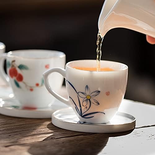 Dodouna Cerâmica pintada à mão Lótus Copo de chá mestre com alça de porcelana branca de porcelana