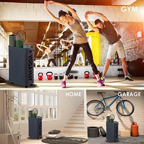 Caroeas Yoga Mat Storage Rack, Acessórios de Yoga Mat Holder, Mats de ioga de armazenamento de equipamentos de ginástica, organização de equipamentos para homens de treino com rodas