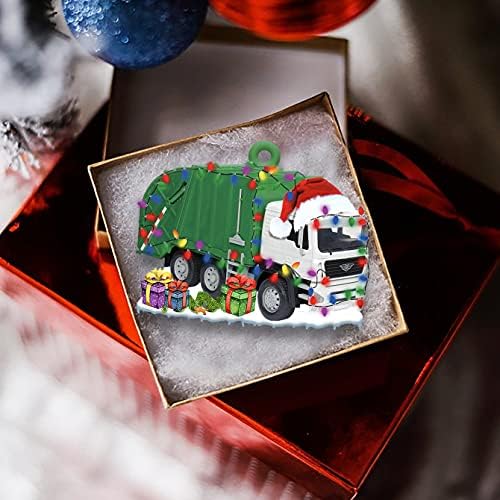 Caminhão de lixo usa um chapéu de Natal vermelho com luzes de corda Decoração de ornamento de Natal Casa de decoração de penduramento