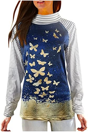 Moldomotas de Butterfly Mock Mulheres Moda Casual Casual 2022 Subra-camiseta listrada Tampo listrado de manga longa Blusa Tops