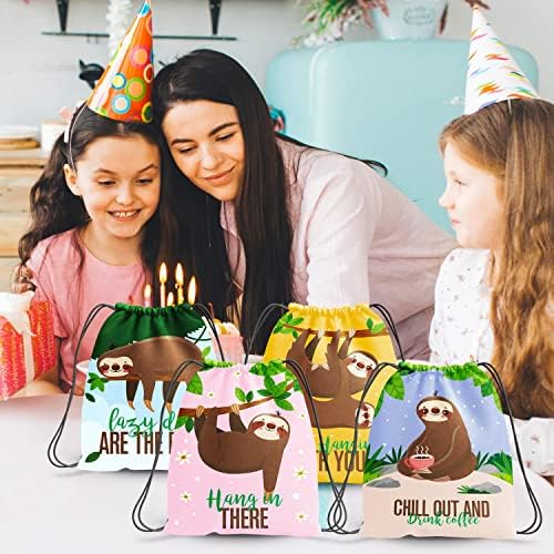 Padelo 12 Pack Sloth Party Supplies Favors Sacos de cordão para crianças para crianças como saquinhos de itens e guloseimas para