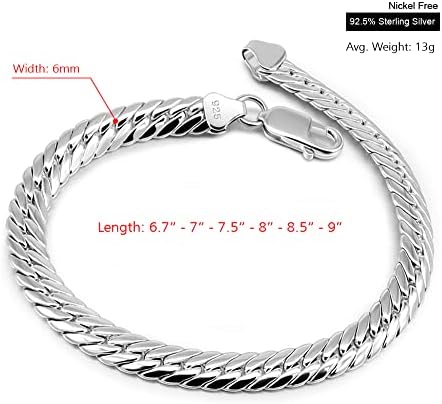 Meilanduo Solid 925 Sterling Silver Plening Flor Snake Chain Link Bracelet 6mm 6,7, 7, 7,5, 8, 8,5, 9 polegadas para homens