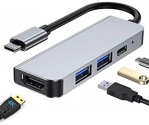 Adaptador multitor de multi-porta USB C a HDMI, hub de várias portas USB-C com saída HDMI em 4K, 1 USB 3.0, 1 USB 2.0, porta de entrega de energia do tipo C, compatível com MacBook iPad HP Dell XPS e mais dispositivo Tipo C Tipo C
