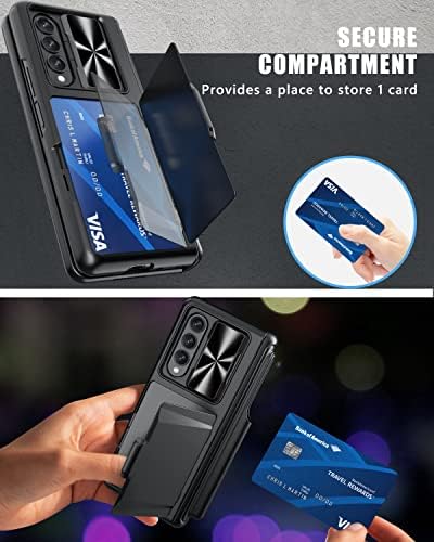 Vihibii para Galaxy Z Fold 3 Case com suporte para cartões e portador de caneta, capa de proteção contra lentes de câmera