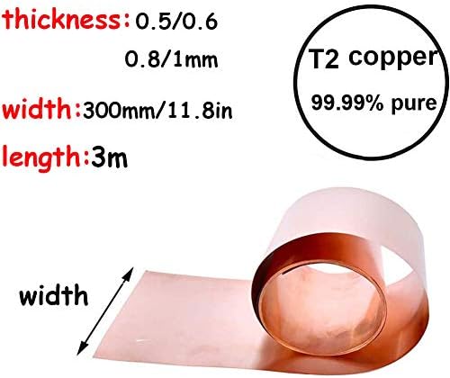 WSABC 99,9% Folha de rolagem de folha de cobre pura T2 T2 Cu Metal Foil Roll Crafts DIY Comprimento 3m, 1mm300mm