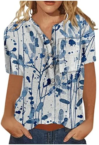 Camisas de linho para mulheres Casual Button Tops de manga curta 3x Roupos fofos Bloups Summer Fashion 2023