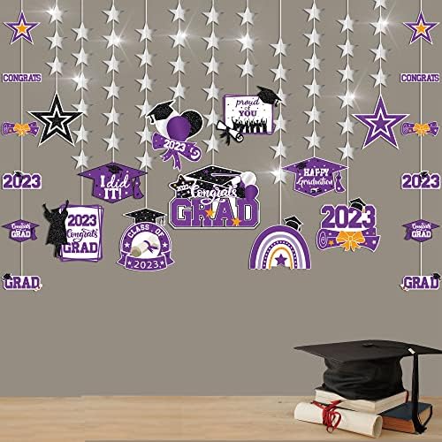 Decorações de festa de formatura 2023 - Nenhum material de festa de formatura DIY -13, parabéns, pós -graduação, aula de decoração de formatura da faculdade do ensino médio de 2023 roxo para o teto em sala de aula em sala de aula