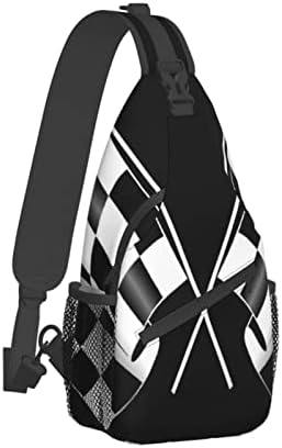 Fórmula branca preta Bandeiras quadriculadas Padrão Man Mulher Sling Mochila Multúério Bolsa de peito Viajar Daypack Anti-roubo